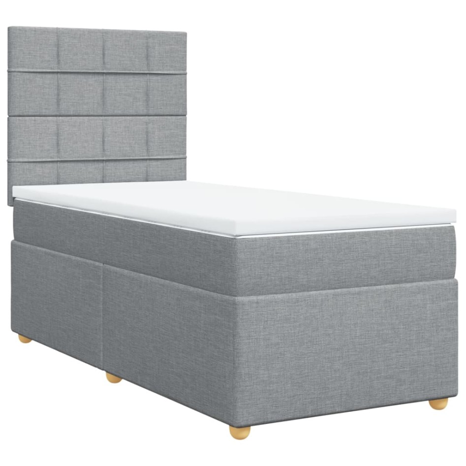 Cama box spring con colchón tela gris claro 90x190