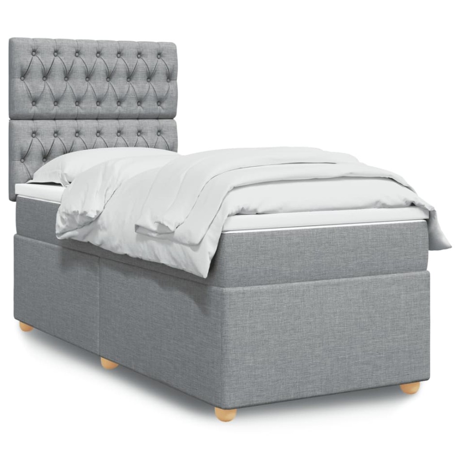Cama box spring con colchón tela gris claro 90x190