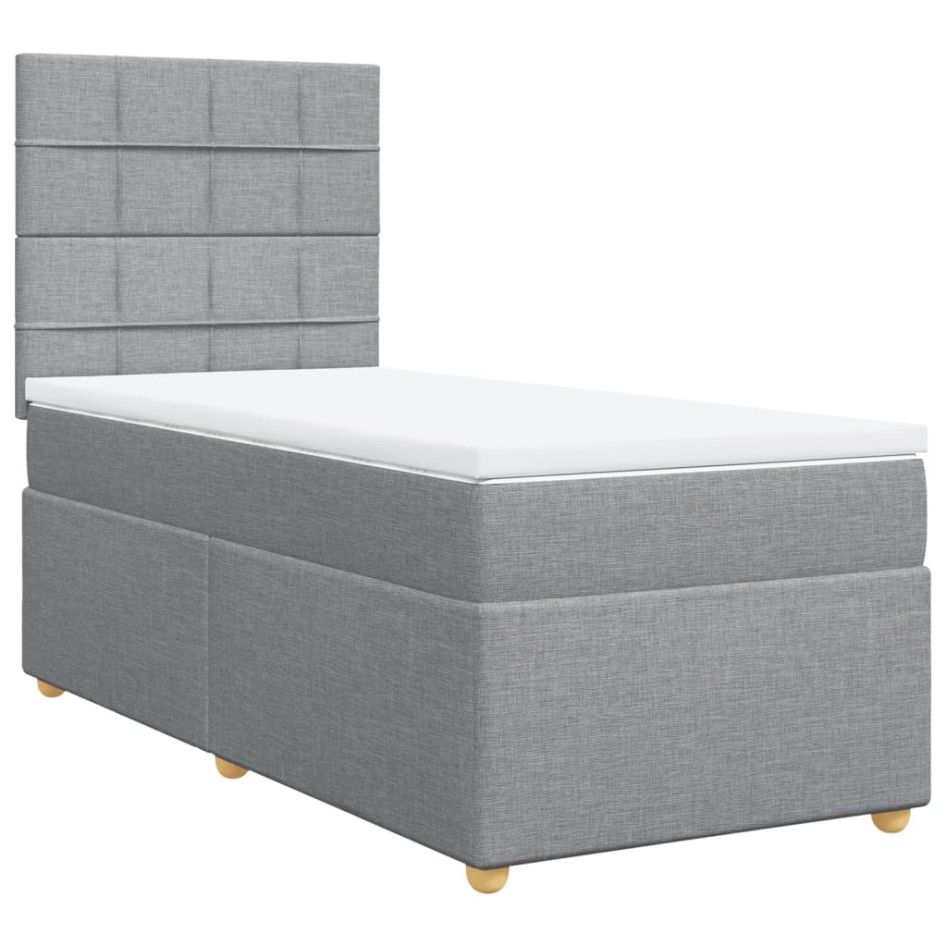 Cama box spring con colchón tela gris claro 90x200