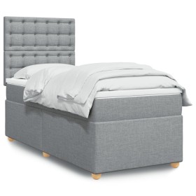 Cama box spring con colchón tela gris claro 90x200