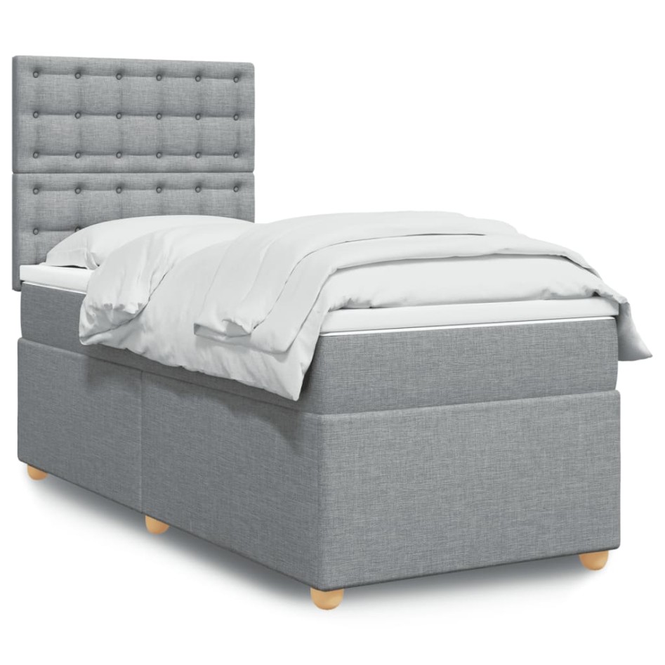 Cama box spring con colchón tela gris claro 90x200