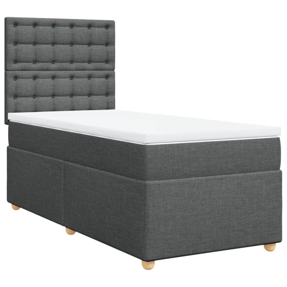 Cama box spring con colchón tela gris oscuro 100x200