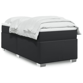 Cama box spring con colchón cuero sintético negro 90x190