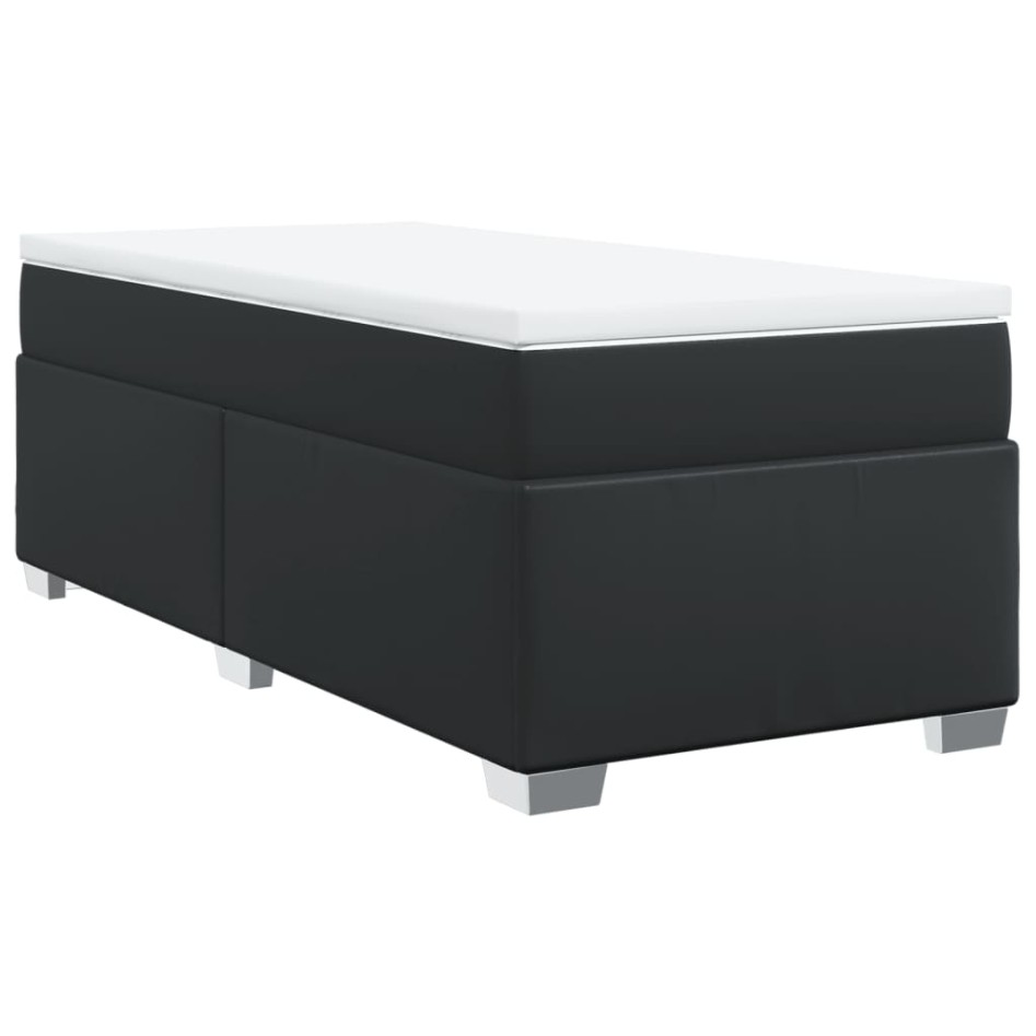 Cama box spring con colchón cuero sintético negro 90x190
