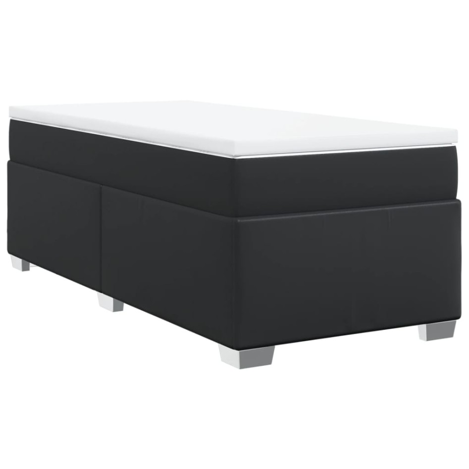 Cama box spring con colchón cuero sintético negro 90x190