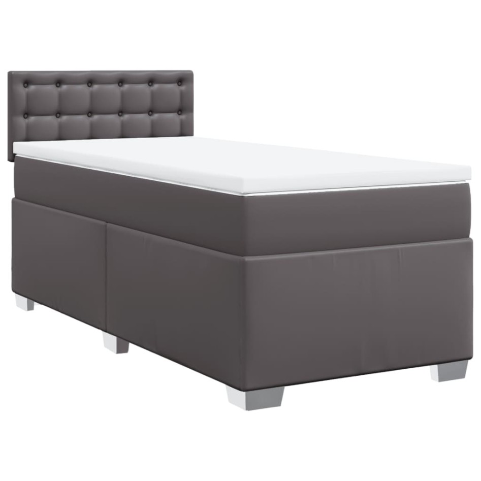 Cama box spring con colchón cuero sintético gris 90x200