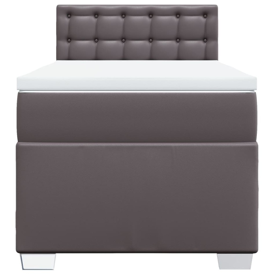 Cama box spring con colchón cuero sintético gris 90x200