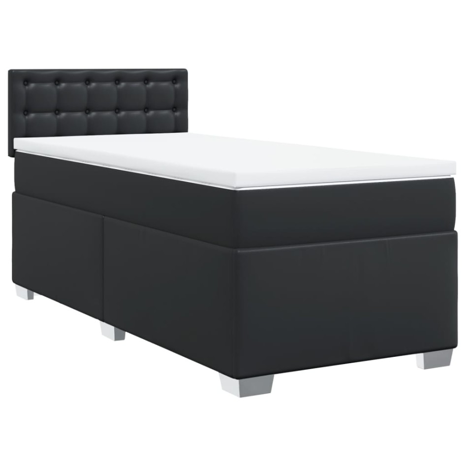 Cama box spring con colchón cuero sintético negro 90x190