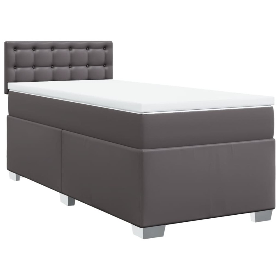 Cama box spring con colchón cuero sintético gris 100x200