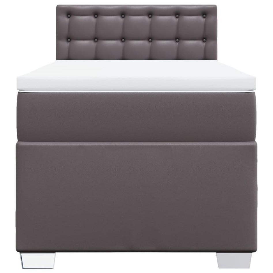 Cama box spring con colchón cuero sintético gris 100x200