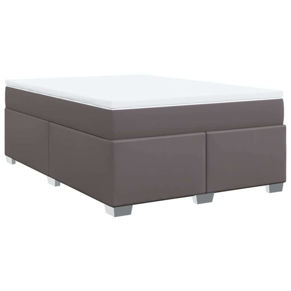 Cama box spring con colchón cuero sintético gris 140x200