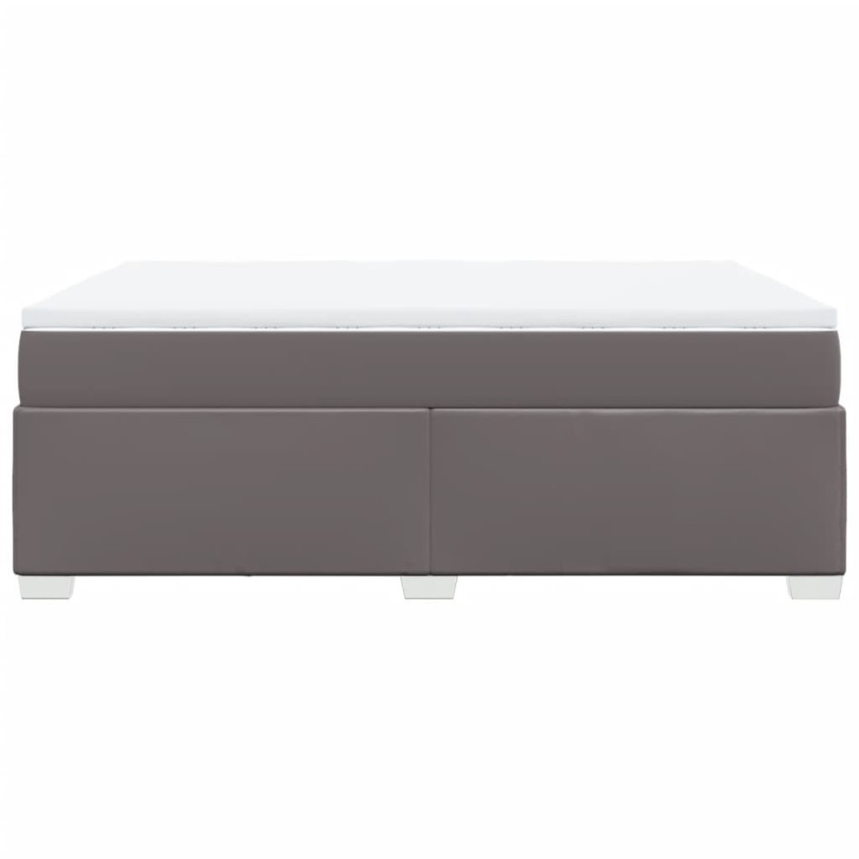 Cama box spring con colchón cuero sintético gris 140x200