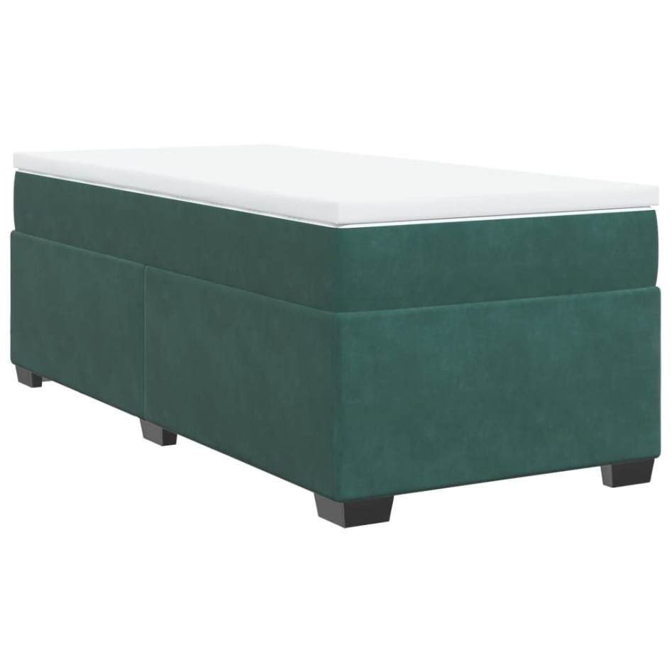 Cama box spring con colchón terciopelo verde oscuro 90x200