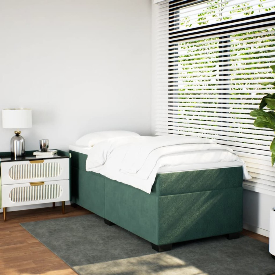 Cama box spring con colchón terciopelo verde oscuro 90x200