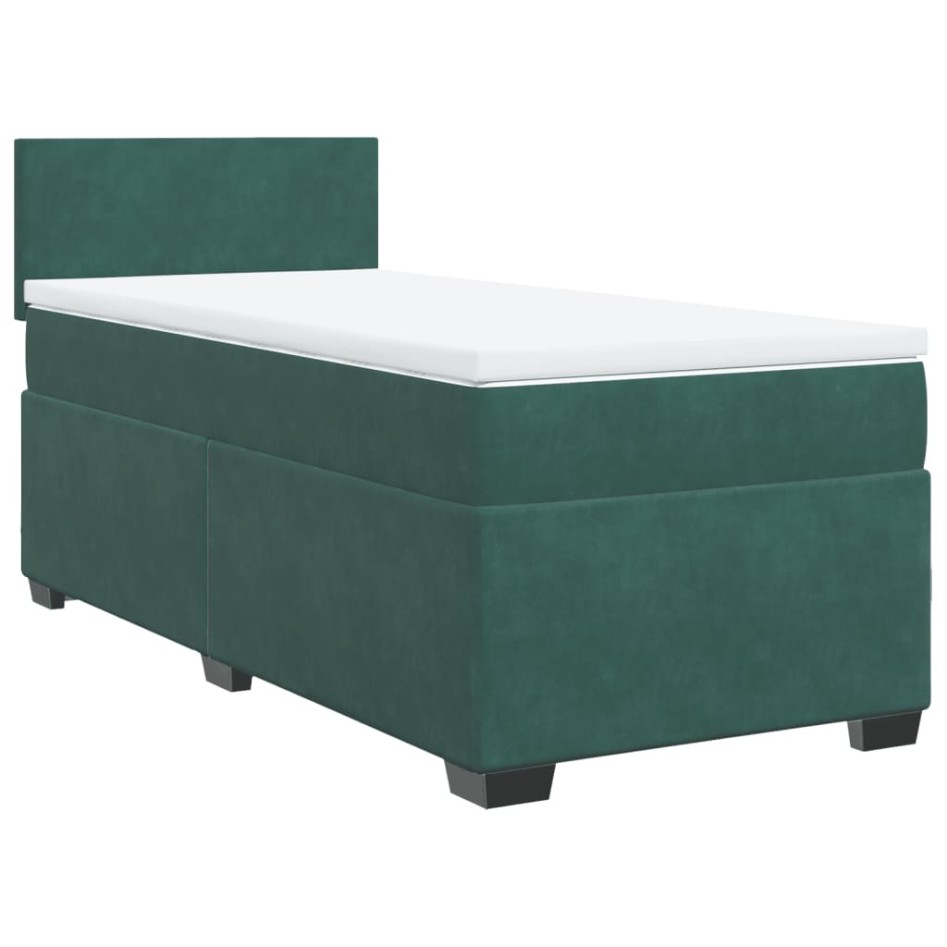 Cama box spring con colchón terciopelo verde oscuro 80x200
