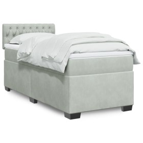 Cama box spring con colchón terciopelo gris claro 90x190