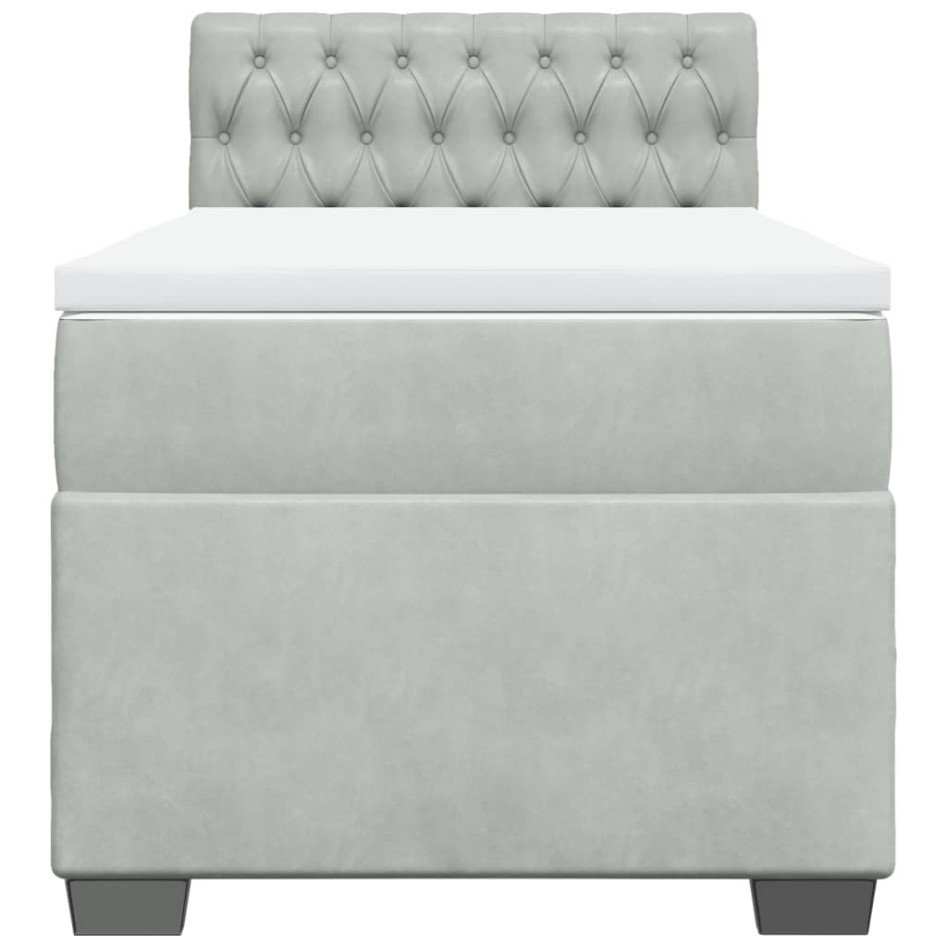 Cama box spring con colchón terciopelo gris claro 90x190