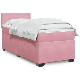 Cama box spring con colchón terciopelo rosa 90x200