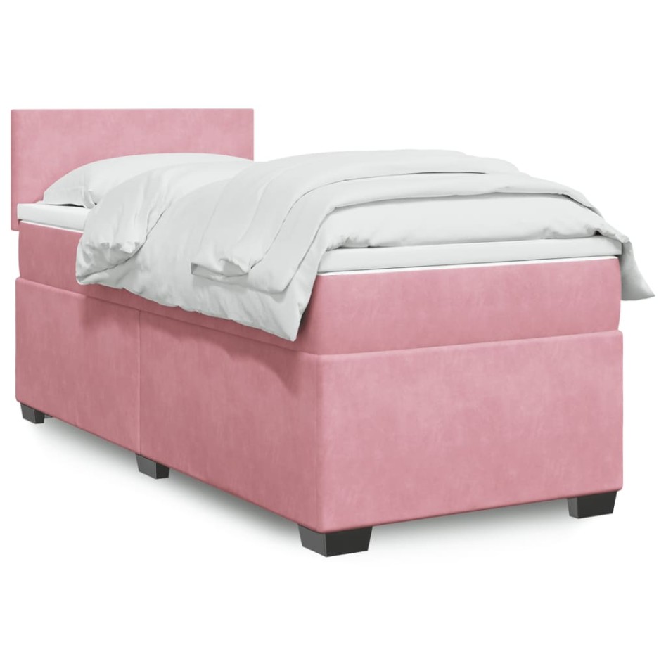 Cama box spring con colchón terciopelo rosa 90x200