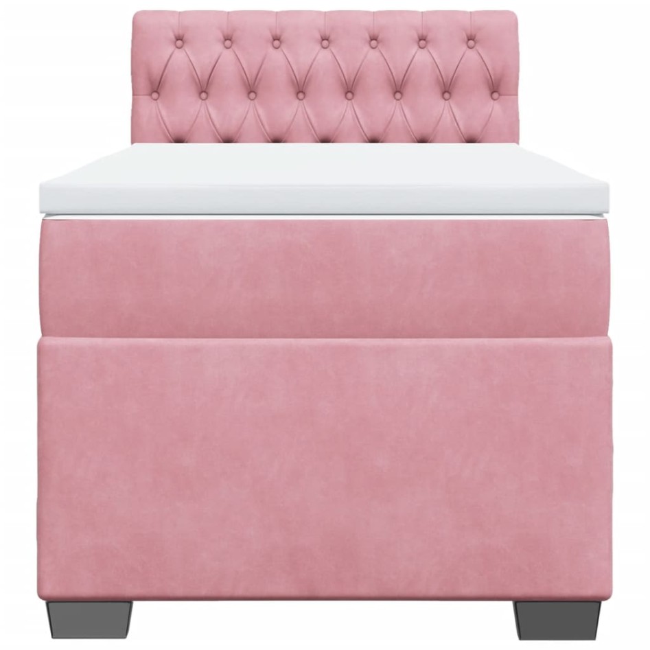 Cama box spring con colchón terciopelo rosa 90x200
