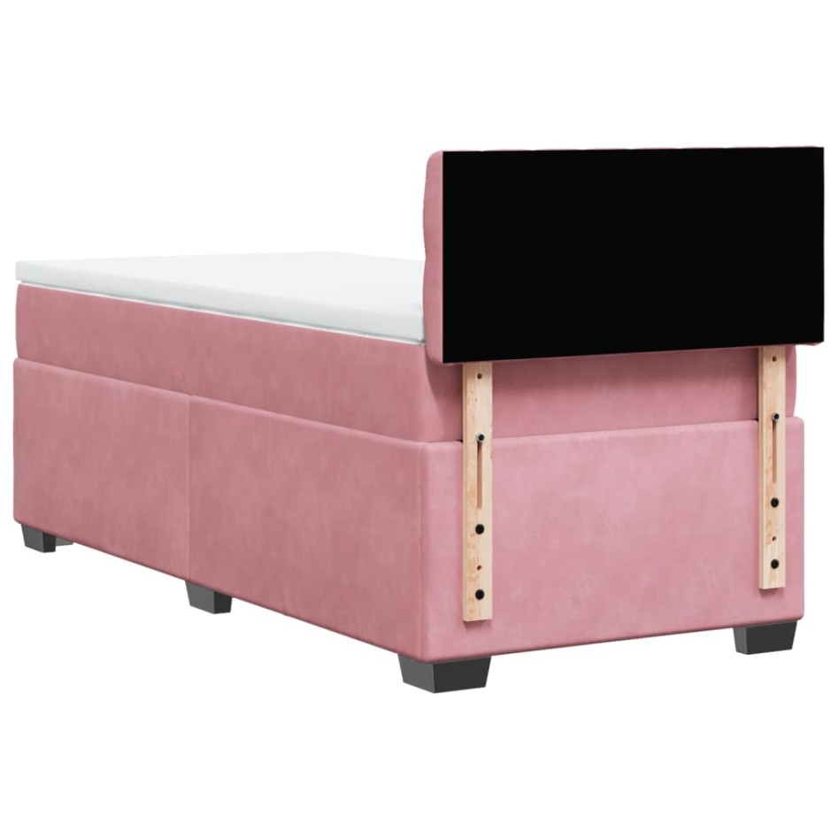 Cama box spring con colchón terciopelo rosa 90x200
