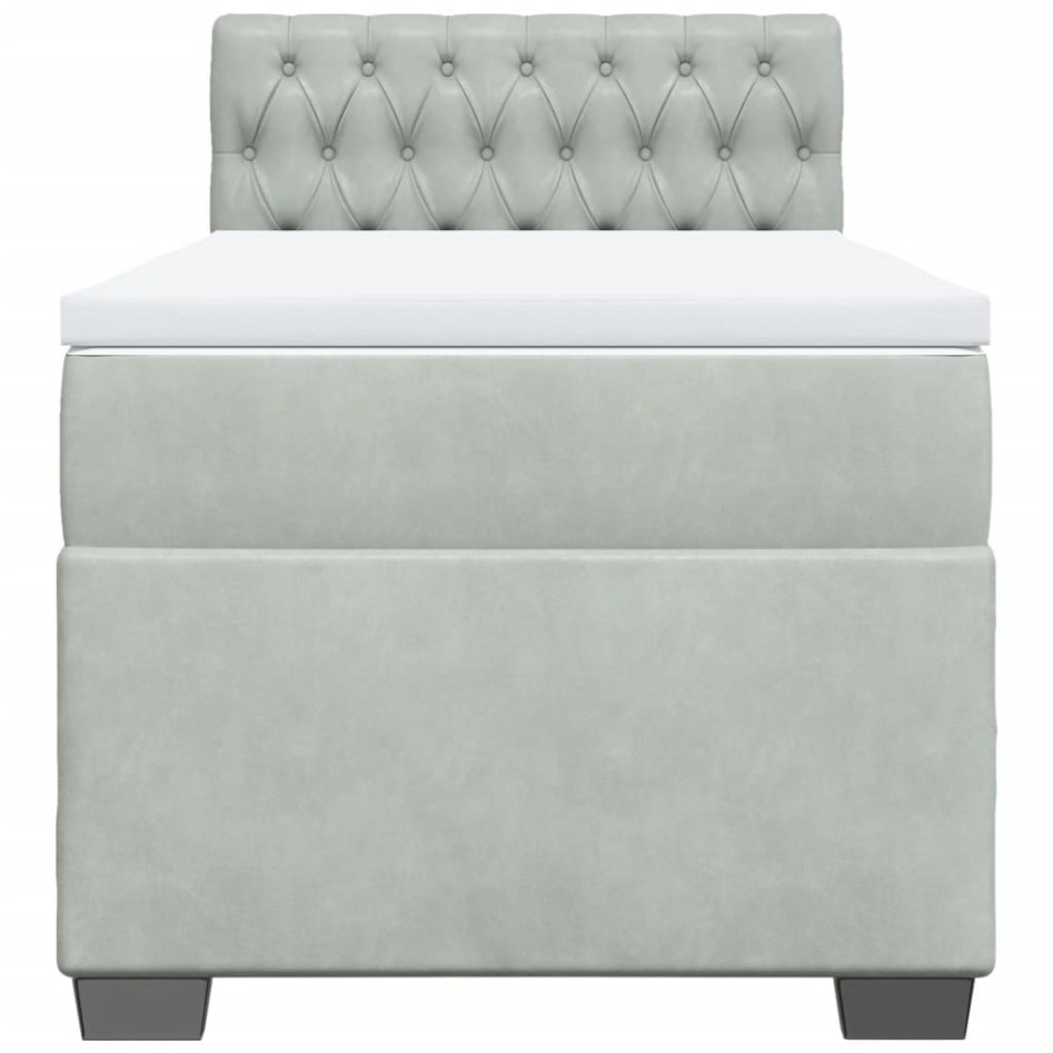 Cama box spring con colchón terciopelo gris claro 100x200