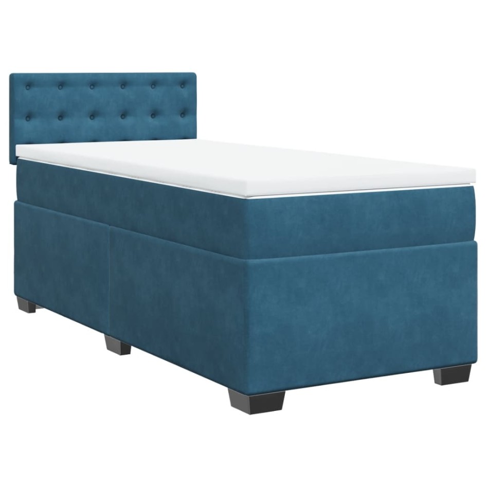 Cama box spring con colchón terciopelo azul oscuro 90x200