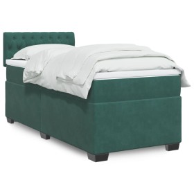 Cama box spring con colchón terciopelo verde oscuro 80x200