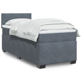 Cama box spring con colchón terciopelo gris oscuro 90x190