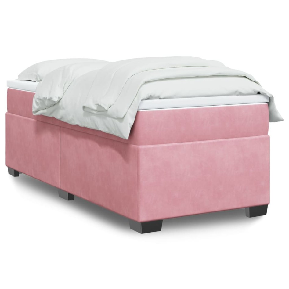 Cama box spring con colchón terciopelo rosa 90x200