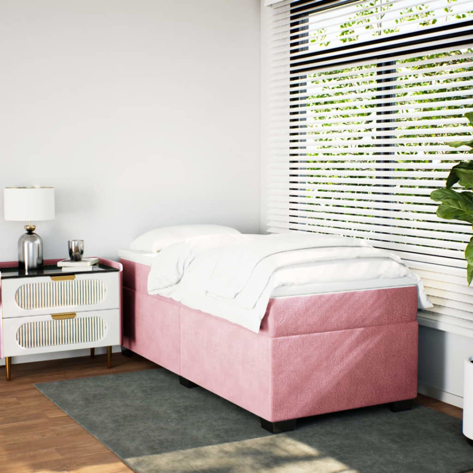 Cama box spring con colchón terciopelo rosa 90x200
