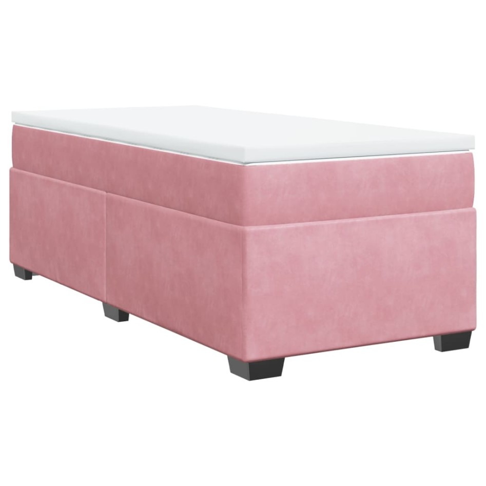 Cama box spring con colchón terciopelo rosa 90x200