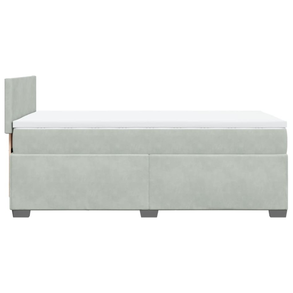 Cama box spring con colchón terciopelo gris claro 100x200
