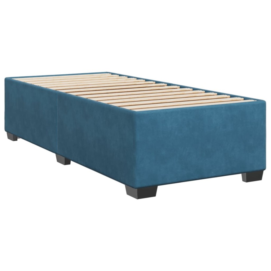 Cama box spring con colchón terciopelo azul oscuro 80x200