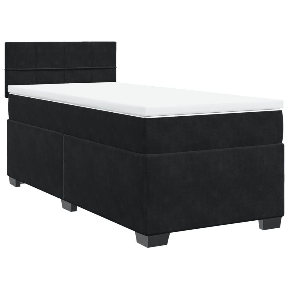 Cama box spring con colchón cuero sintético negro 90x190