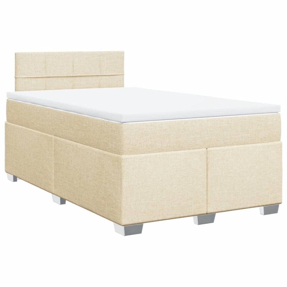 Cama box spring con colchón tela color crema 120x200