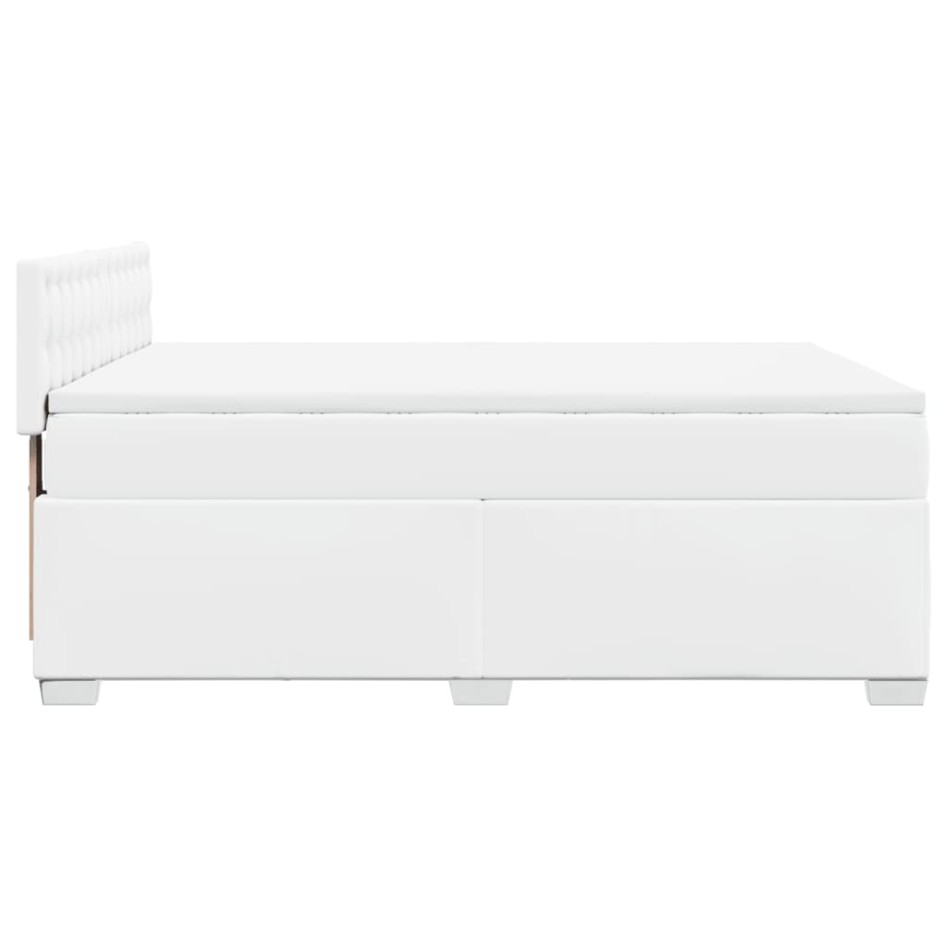 Cama box spring con colchón cuero sintético blanco