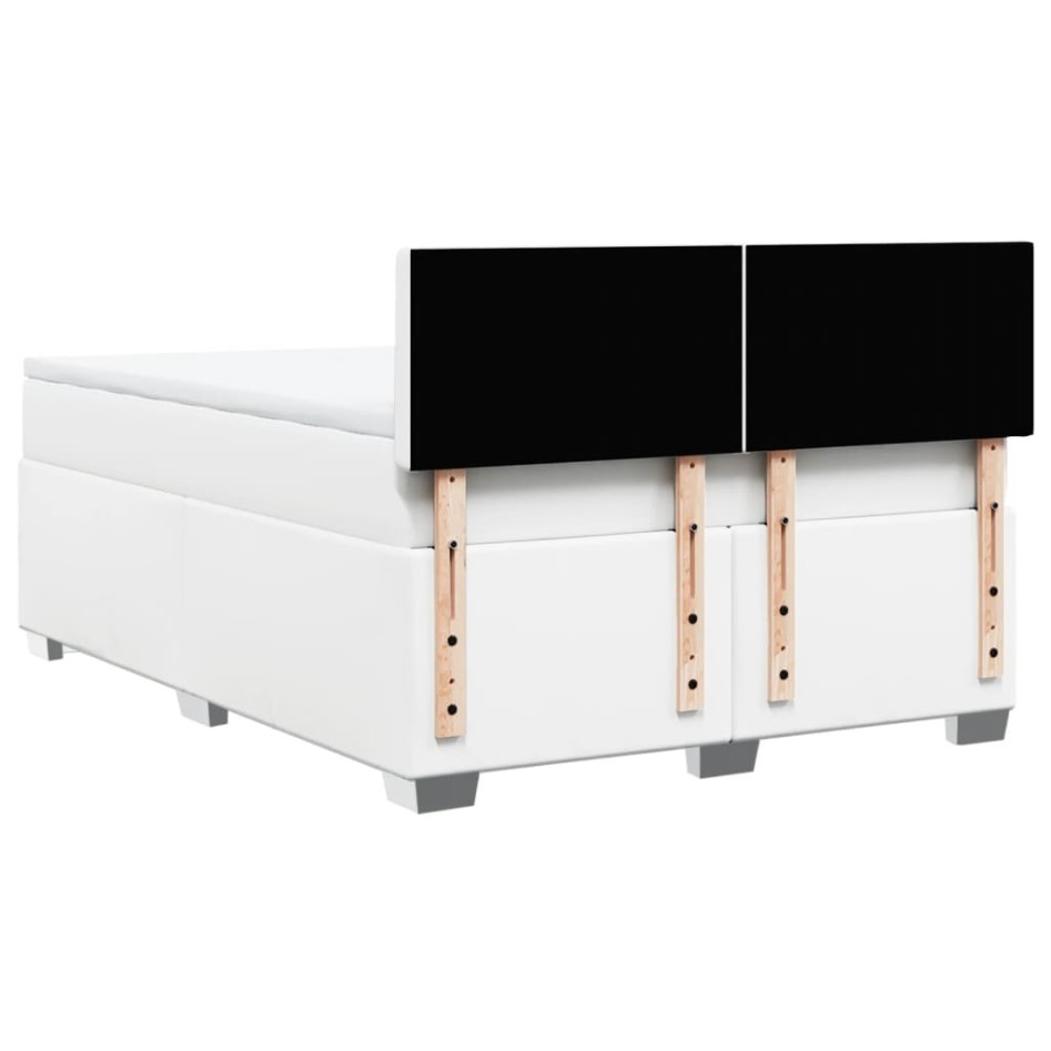 Cama box spring con colchón cuero sintético blanco