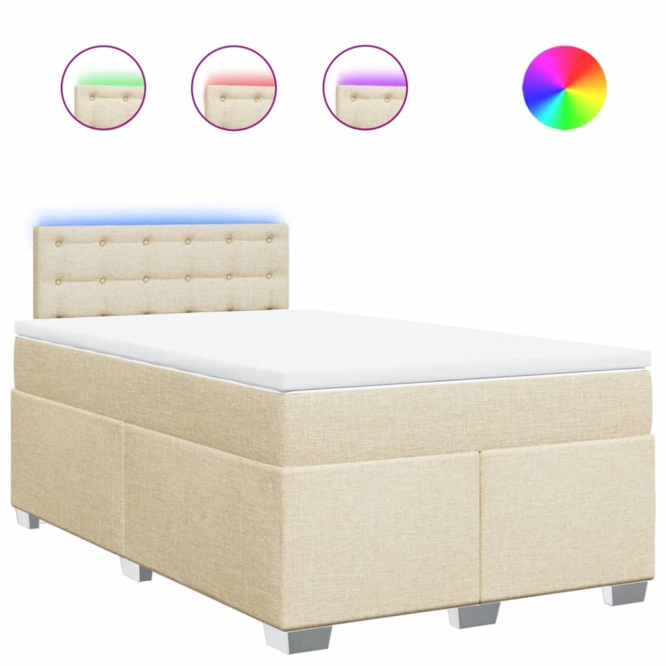 Cama box spring con colchón tela color crema 120x200