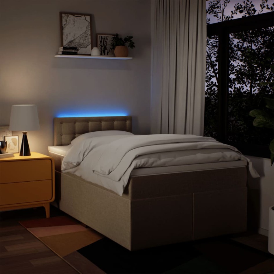 Cama box spring con colchón tela color crema 120x200