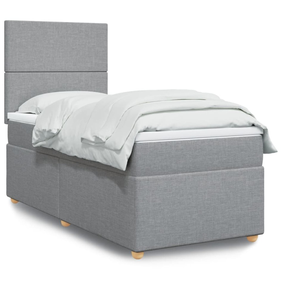 Cama box spring con colchón tela gris claro 80x200