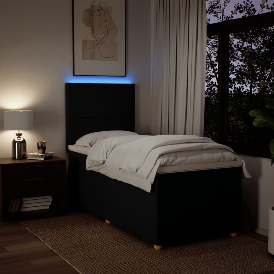 Cama box spring con colchón tela negro 80x200