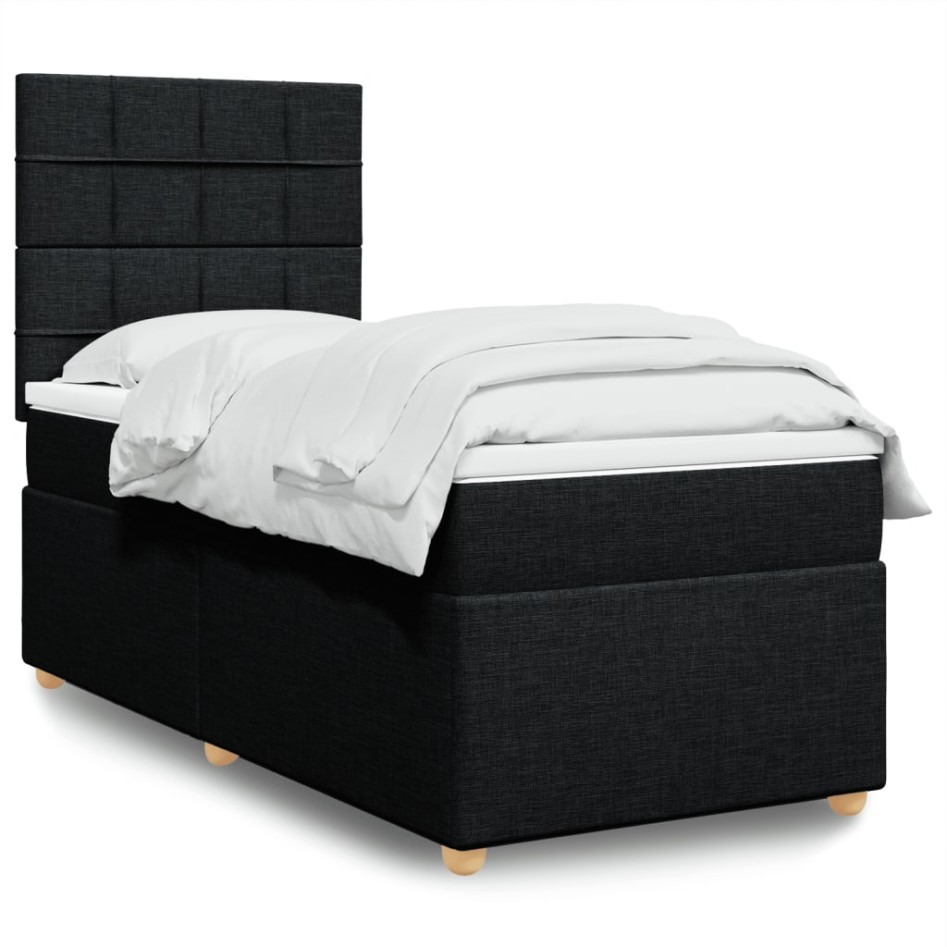 Cama box spring con colchón tela negro 80x200