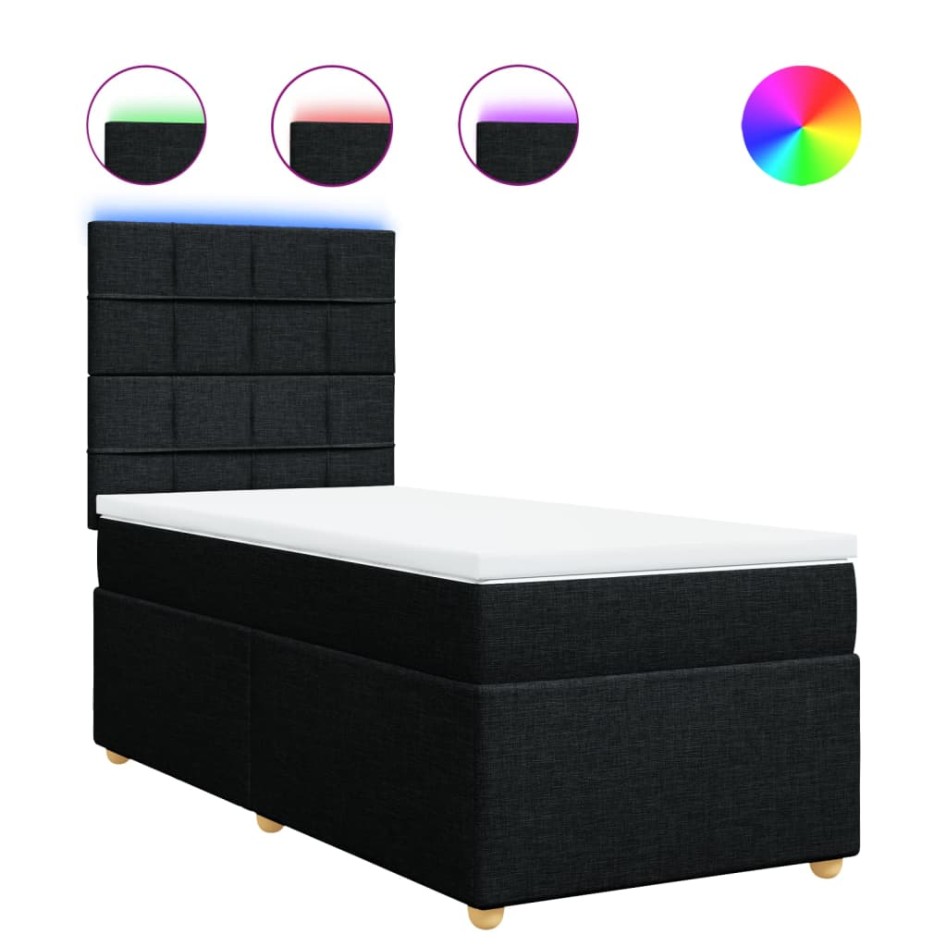 Cama box spring con colchón tela negro 80x200