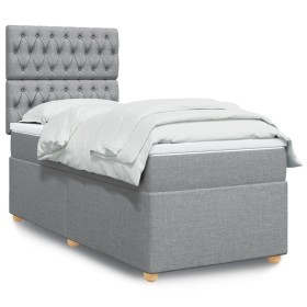 Cama box spring con colchón tela gris claro 80x200