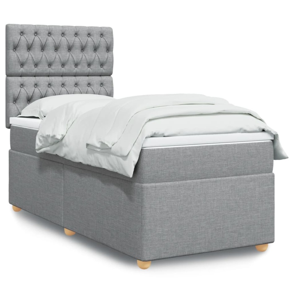 Cama box spring con colchón tela gris claro 80x200