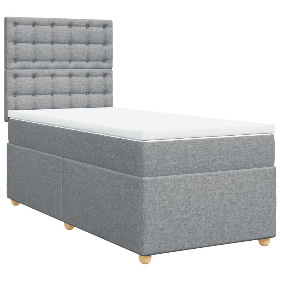 Cama box spring con colchón tela gris claro 80x200