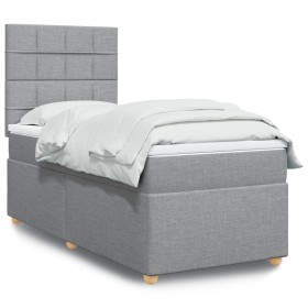 Cama box spring con colchón tela gris claro 90x190