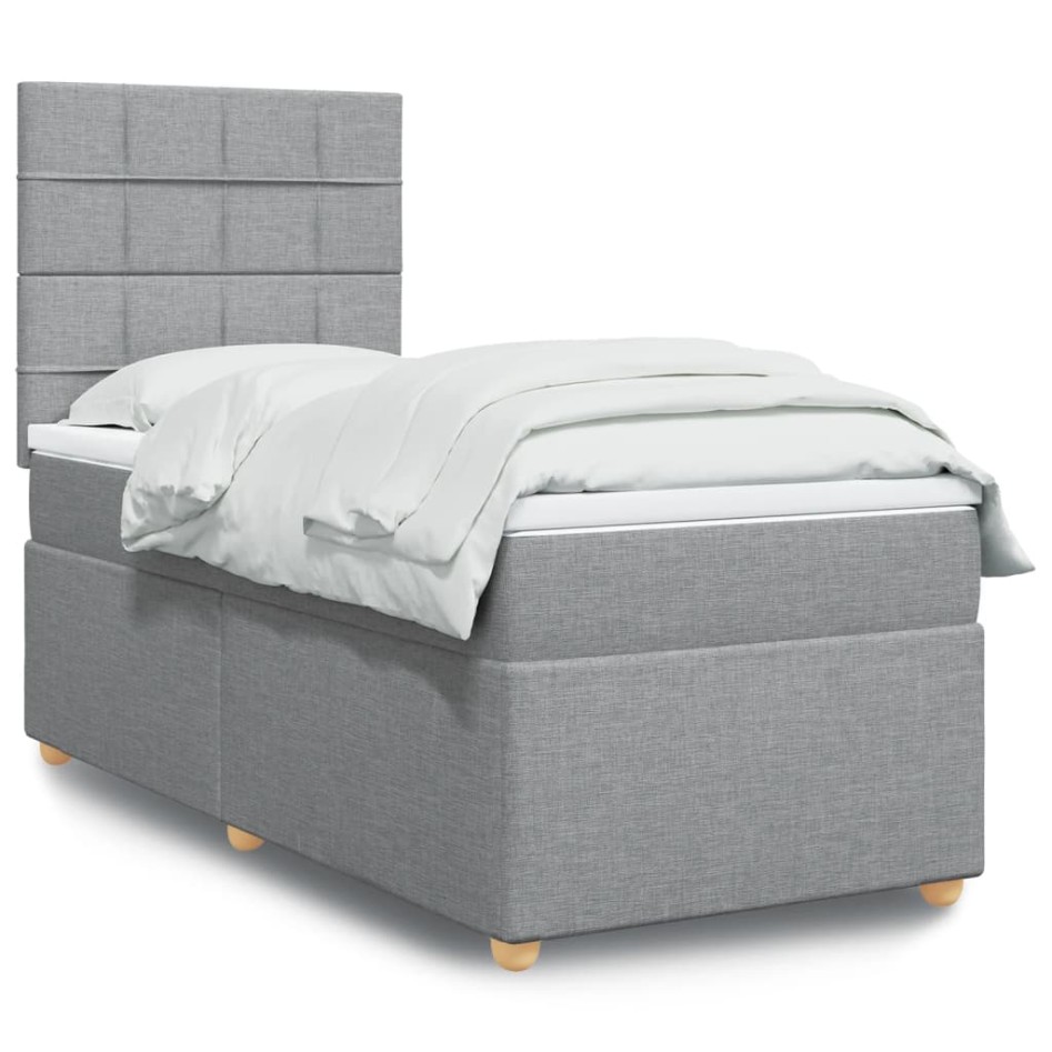 Cama box spring con colchón tela gris claro 90x190