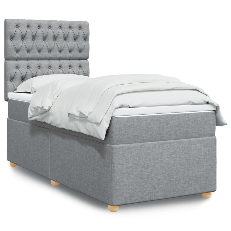 Cama box spring con colchón tela gris claro 90x190